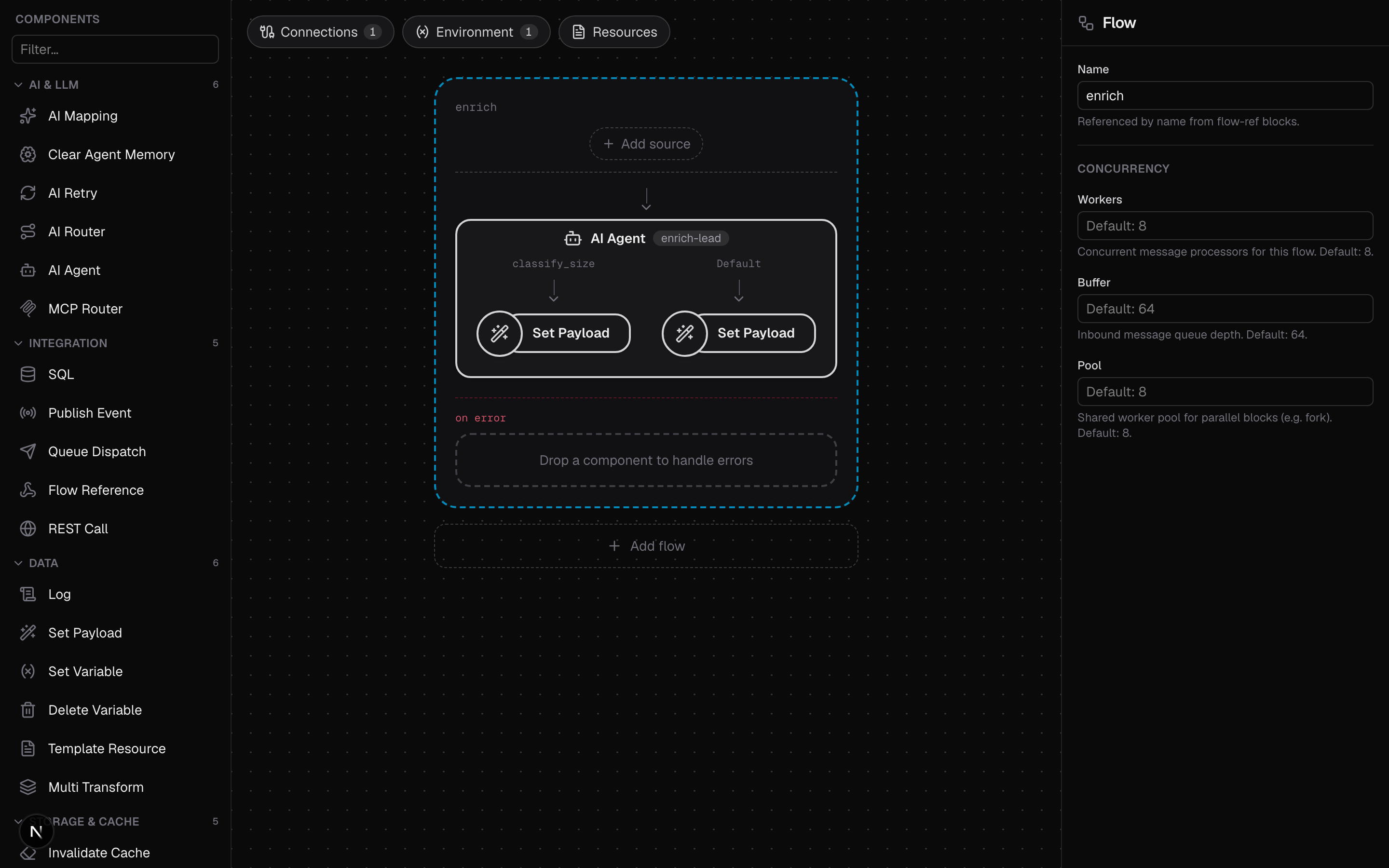The ai-agent sample in the visual editor