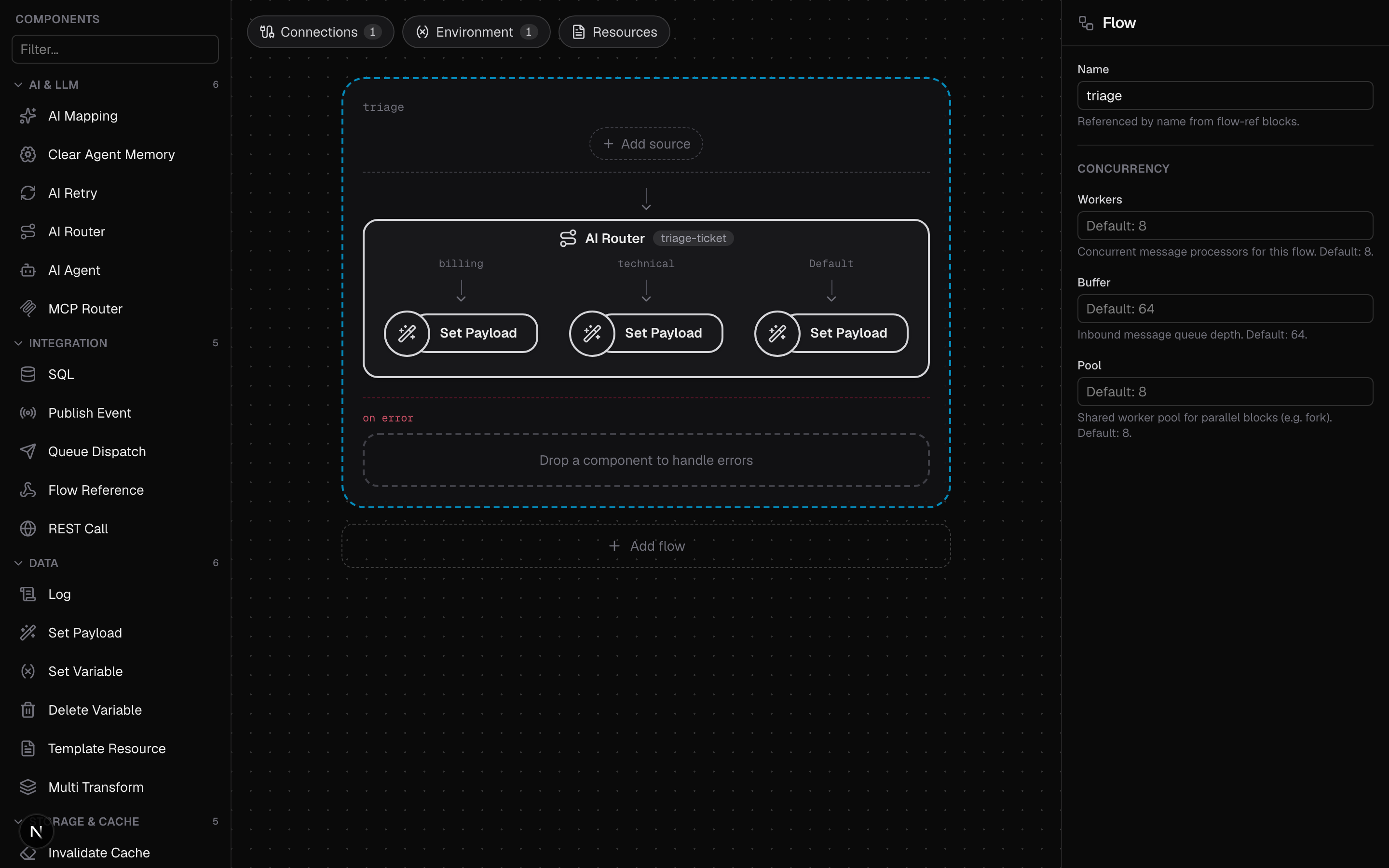 The ai-router sample in the visual editor
