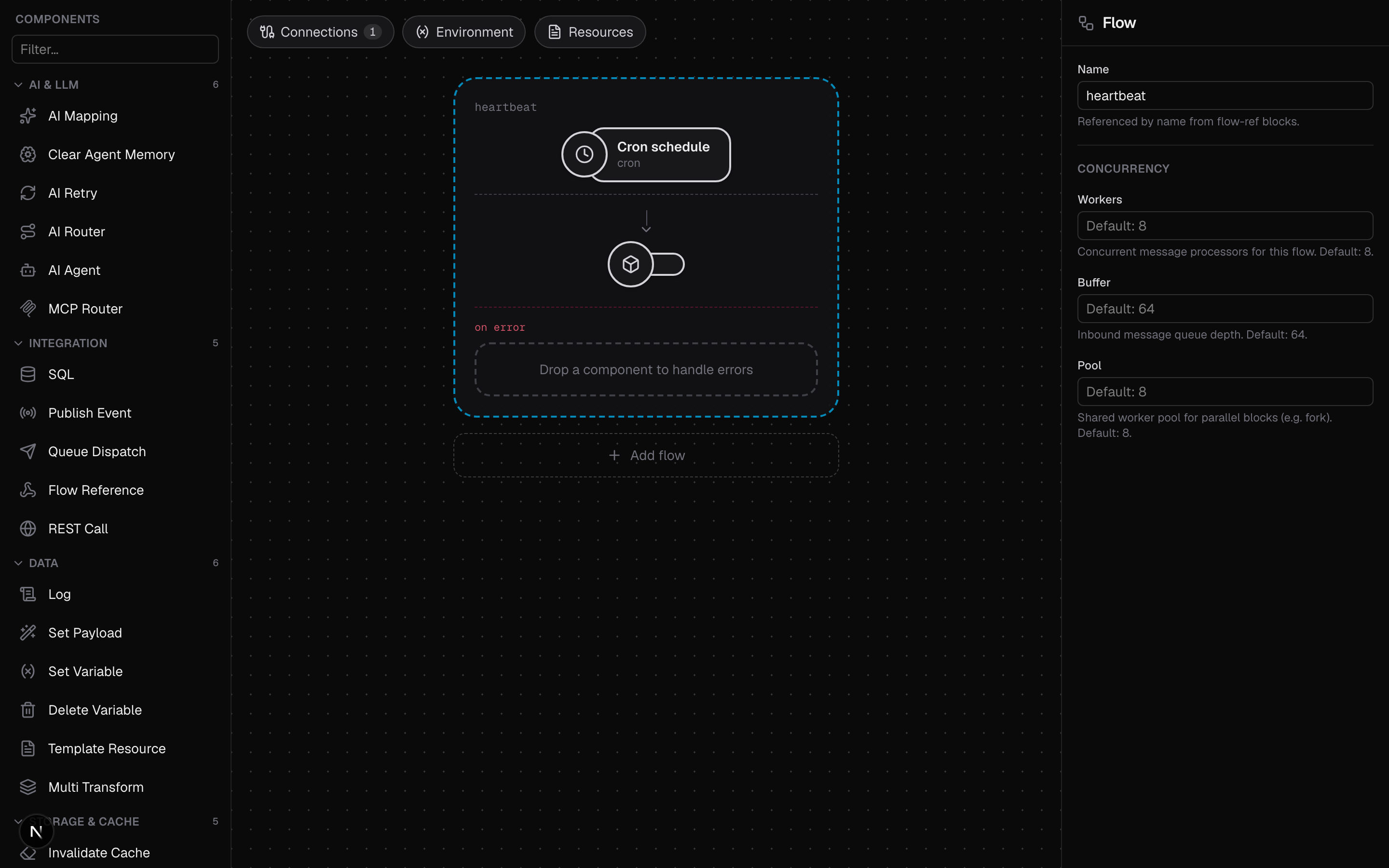 The flow in the visual editor